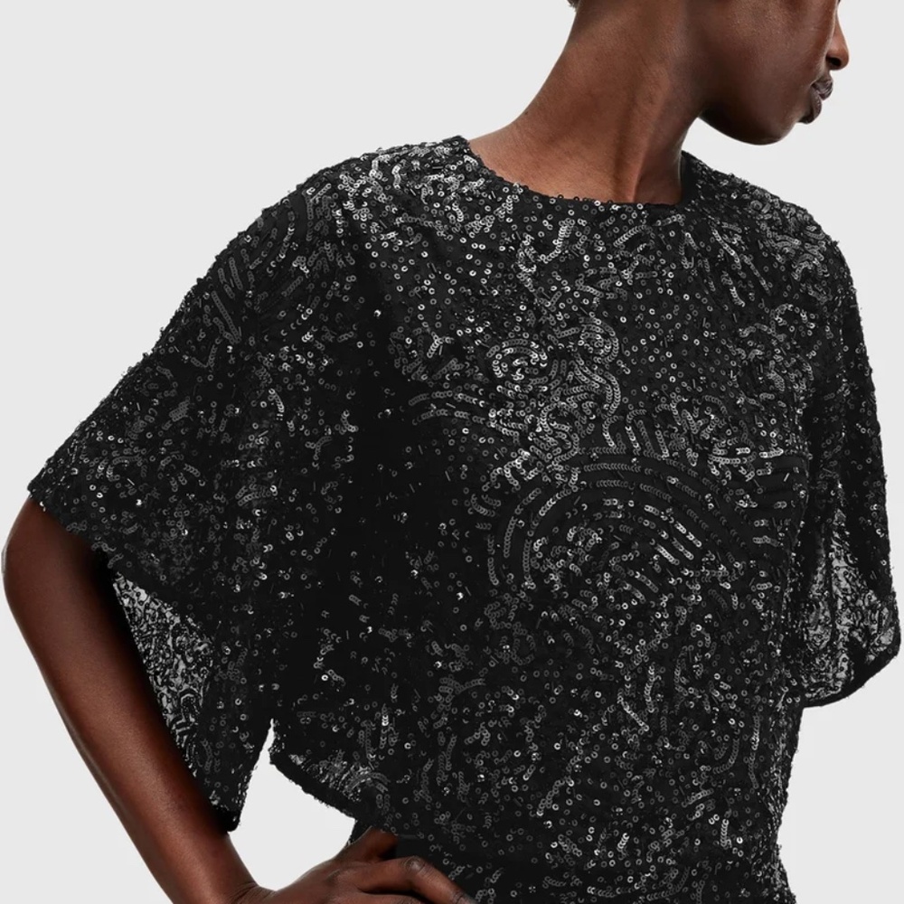 AllSaints Ivy Bead & Sequin Top. Black. Size 4. NWT